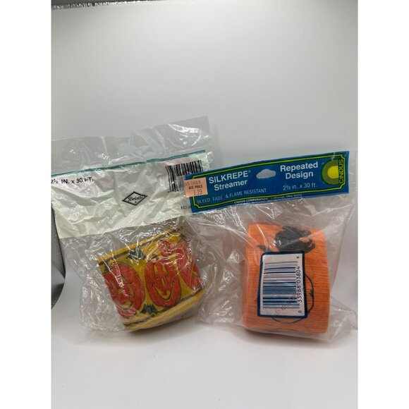 Vintage 90s Halloween Crepe Party Streamers Lot of 2 Sealed Jack O Lanterns NOS - Picture 4 of 4